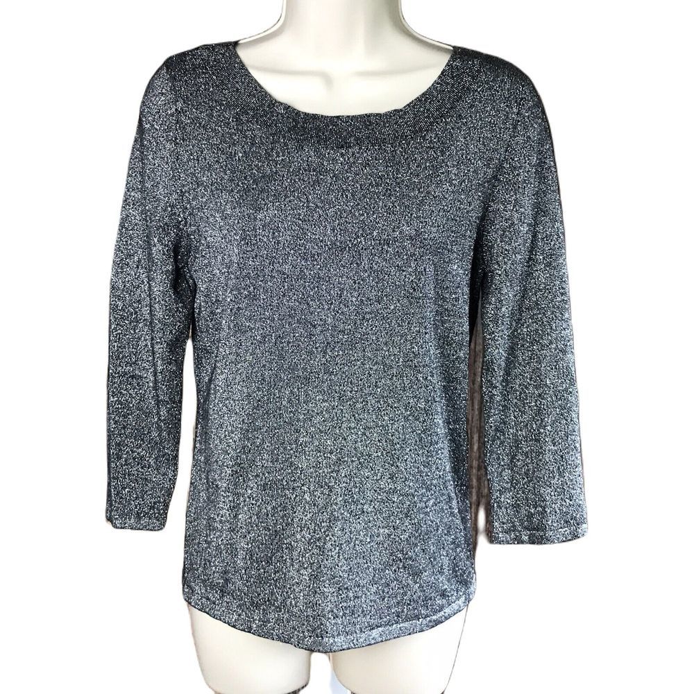 Once 1 Again Women's Shirt Blouse ~ Sz S ~ Silver ~ 3/4 Sleeve